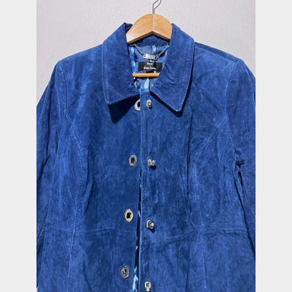 Dennis Basso 100% leather suede jacket rojal blue classic winter casual women L - Picture 4 of 8